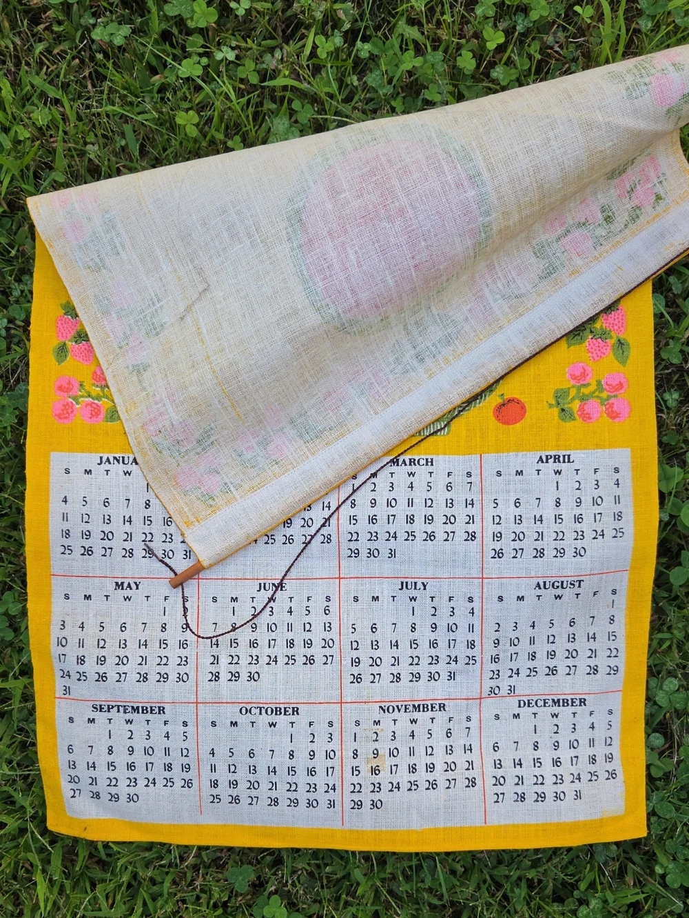 Vintage 1970 Fabric Calendar Tea Towel